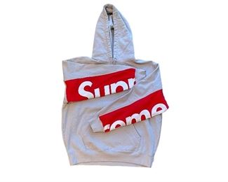 NEW! Supreme Grey Cropped Panels Hooded Sweatshirt -Mens Medium Lot #2