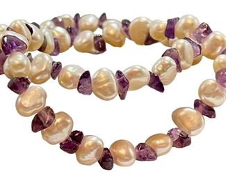 Honora - Pair Of Freshwater Pearl & Amethyst Stretch Bracelets (2 Of 2) Lot #8
