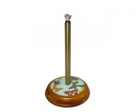 Mackenzie Childs Blue Butterfly Paper Towel Holder With Pale Pink Crystal Rose On Top. Lot # 11