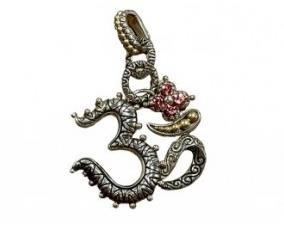 Barbara Bixby OM Pendant From The Karma Collection. 18K / 925 Sterling & W/pink Tourmaline Flower Lot # 18