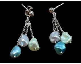 Honora Tri-Color Freshwater Pearl & Sterling Silver Chain Drop Earrings Lot # 25