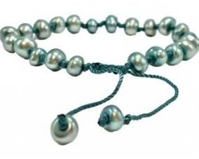 Honora Adjustable Freshwater Pearl & String Knotted Bracelet. Teal  Lot # 28