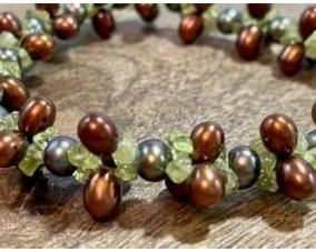 Lot # 37 Honora Freshwater Pearl & Peridot Cluster Stretch Bracelet.