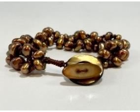 Lot # 40 Honora Triple Strand Freshwater Pearl Bracelet With Mother Of Pearl Toggle Clasp. Brown Tones