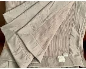 Lot # 41 
Yvette Delforme King Size Silk Trimmed Cotton Blanket. Purchased At ABC Home
