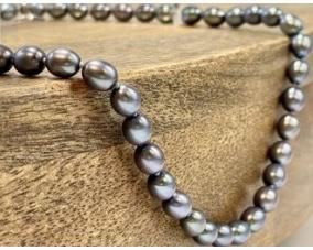 Lot # 42 Honora 16 Inch Steel Blue/Black Oval Freshwater Pear Necklace W/Sterling Clasp