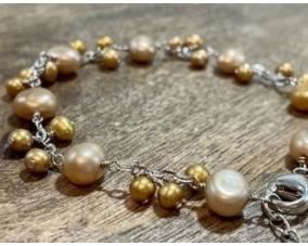 Lot # 45 Honora Multi-color Freshwater Pearl Sterling Silver Cluster Bracelet With Extended Clasp Chain