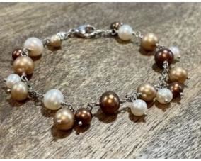 Lot # 58                                                                                             Honora Tri-color Freshwater Pearl Bracelet W/sterling Silver Chain & Clasp