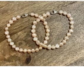 Lot # 49 Honora- Pair Of Pale Pink Freshwater Pearl & Sterling Silver Bracelets With Lobster Claw Clasps