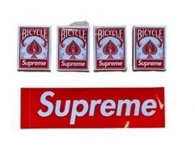 Lot # 61                                                                                               New! 4 Supreme Mini Playing Card Decks & Supreme Stickers
