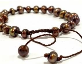 Lot # 65                                                                                         Honora Adjustable Freshwater Pearl & String Knotted Bracelet. Bronze