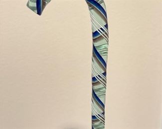 Hand-Blown Antique Glass Cane on Stand. Measures Approximately 36" H. Base Measures 8" x 6.5". Photo 2 of 3.