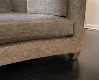 Interior Crafts Inc. Curved Sofa Upholstered in Osborn & Little Fabric (Designers Guild) - 2 Available. Seat Cushions: Foam with Poly Wrap. Back Cushions are 50/50 Down & Feather Blend. Each Measures 95" W x 35" D with an 18" Seat Height. Photo 5 of 5.