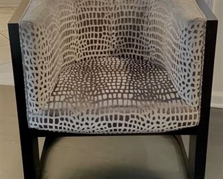 Wendell Chair in Ebonized Walnut by Kravet. Upholstered in Kravet Velvet Faux Croc Skin - 2 Available. Each Measures 28.5" W x 29" D with 18" Seat Height. Photo 1 of 5.