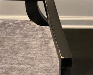 Set of 8 Black Lacquered Baker Furniture Louis Dining & Arm Chairs. Upholstered in Baker Grade 6 Grey Velvet Fabric. Each Measures 24" W x 25" D with 19.5" Seat Height. Photo 2 of 8.