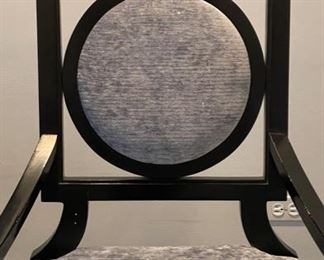 Set of 8 Black Lacquered Baker Furniture Louis Dining & Arm Chairs. Upholstered in Baker Grade 6 Grey Velvet Fabric. Each Measures 24" W x 25" D with 19.5" Seat Height. Photo 3 of 8.