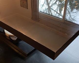 Art-Deco Style Black Lacquer Maple Extension Dining Table. Measures 46" W x 78"L x 30" H with 27" Clearance. Extends to 122" with Two 22" Leaves. Includes Pads. Photo 2 of 5.