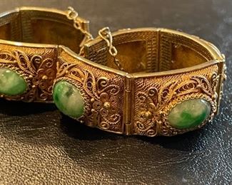 Vintage Sterling Silver Bracelet with Green Semi-Precious Stone Accents. Photo 1 of 2.