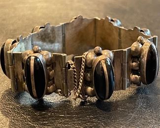 Vintage Sterling Silver and Onyx Bracelet. Photo 1 of 2.