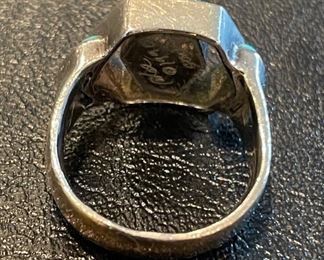 Sterling Silver Ring with Amethyst & Turquoise Accents. Signed by Designer. Photo 2 of 2.