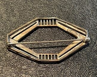 Art Deco Onyx Marcasite Sterling Silver Broach. Photo 2 of 2.