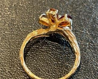 Gold Band Flower Ring with Diamond Center. Photo 2 of 2.