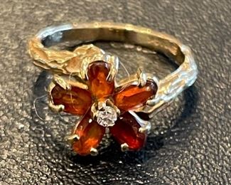Gold Band Flower Ring with Diamond Center. Photo 1 of 2.