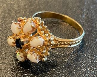 Gold Moonstone Ring with Onyx Center. Photo 1 of 2.