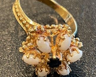 Gold Moonstone Ring with Onyx Center. Photo 2 of 2.