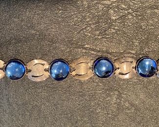 Vintage Mexican Sterling Silver Bracelet with Blue Stone Accents.