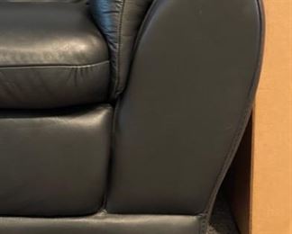 Vintage Black Leather Upholstered 3-Seat Sofa. Measures 78" W x 34" D x 35" H. Photo 3 of 4.