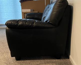 Vintage Black Leather Upholstered 3-Seat Sofa. Measures 78" W x 34" D x 35" H. Photo 2 of 4.