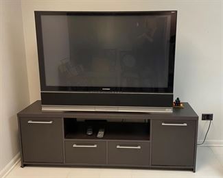 Mitsubishi 56" DLP Flat Screen Tube TV. Shown on Media Console. Console Measures 67" W x 20" D x 22.5". Photo 1 of 3.