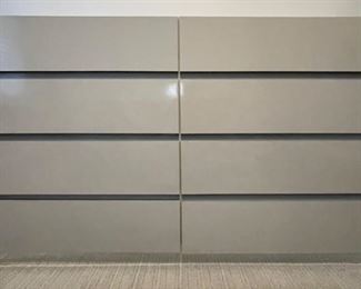 1970s Custom-Built Light Grey Lacquered 8-Drawer Chest of Drawers with Mirrored Base. Measures 60" W x 20" D x 36" H. Photo 1 of 4.