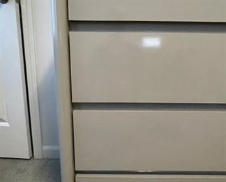 1970s Custom-Built Light Grey Lacquered 8-Drawer Chest of Drawers with Mirrored Base. Measures 60" W x 20" D x 36" H. Photo 2 of 4.