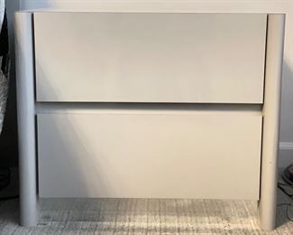 1970s Custom-Built Light Grey Lacquered 2-Drawer Side Table with Mirrored Base - 2 Available. Each Measures 24" x 18" D x 20" H. Photo 1 of 4.