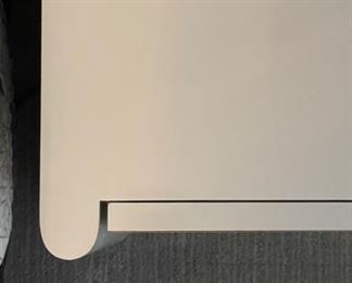 1970s Custom-Built Light Grey Lacquered 2-Drawer Side Table with Mirrored Base - 2 Available. Each Measures 24" x 18" D x 20" H. Photo 3 of 4.