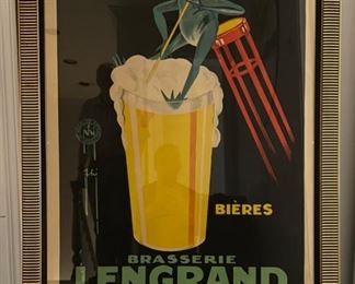 1926 Brasserie Lengrand Framed French Advertising Poster. Paul Nefri "PHI." Measures 27 3/4" x 40 3/4". Photo 1 of 3.