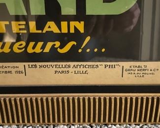 1926 Brasserie Lengrand Framed French Advertising Poster. Paul Nefri "PHI." Measures 29" x 41". Photo 3 of 3.