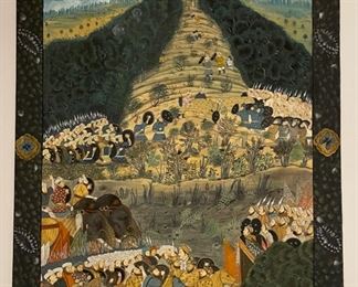 Vintage Asian Silkscreen. Measures Approximately 32" x 48". Photo 1 of 3.