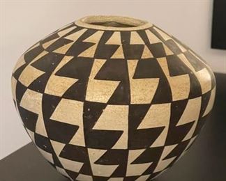 Anasazi Revival Black-on-White Vase by Jessie Garcia, Acoma, N. M. Measures Approximately 5" W x 6" H. Photo 1 of 2.