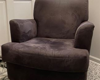 Chenille Upholstered Swivel Chair. Measures 31" x 36" D.