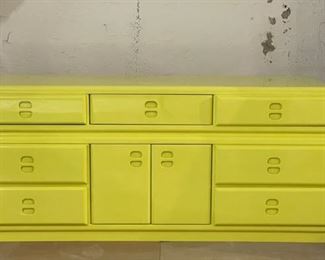 Late 20th Century Canary Yellow Lacquered Sideboard / Buffet / Bureau. Measures 72" W x 19.5" D x 31 3/4" H. Photo 1 of 3.