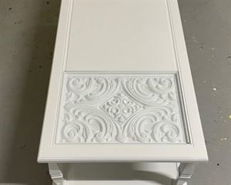 Vintage Lacquered Cocktail Table with Decorative Molding Inset with Glass Insert. Measures 60" W x 22" D x 15.5" H. Photo 1 of 3.