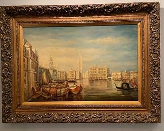 View Of St. Mark's Square, Venice Oil Painting. Unfamed, Measures 36" x 24". Artist Unknown. Photo 1 of 2.