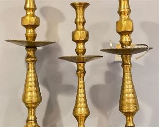 Set of Three Brass Candlesticks.