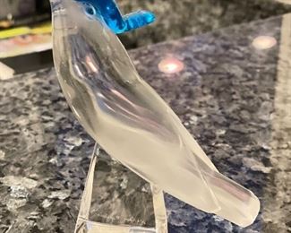 Lalique Crystal Head Up Bird Figurines / Paperweight. Measures 4 1/2" H.