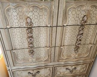 French Provincial Rococo Highboy Chest of Drawers. Maker's Mark in Upper Drawer.  Famous Maker...Bassett Furniture