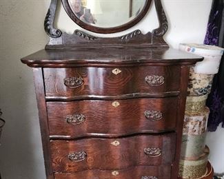 Antique Highboy Dresser with Mirror - Lots of Hat Boxes. 