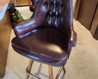 Three Tufted Back Vintage 70's Leather Bar Chairs